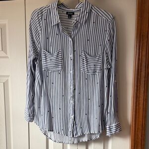 a.n.a Women’s Blue and White Striped Button-Down Shirt